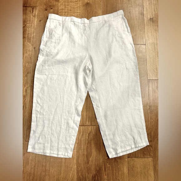 Eileen Fisher Heavy Organic Linen Cropped White Pants 3x